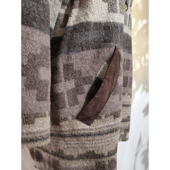 L.L. Bean Vintage Aztec Southwestern Wool Leather Blanket Jacket Womens Size L - Picture 8 of 12